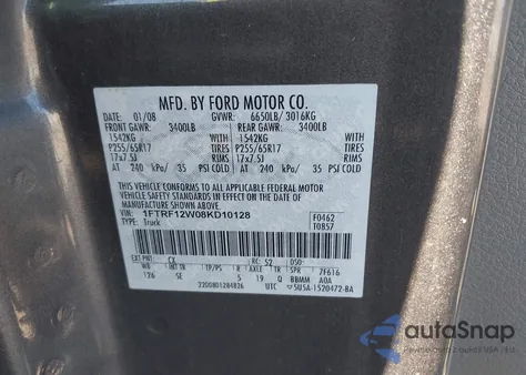 2008 Ford F-150 Fx2/Stx/Xl/Xlt z USA, uszkodzony, nr VIN 1FTRF12W08KD10128